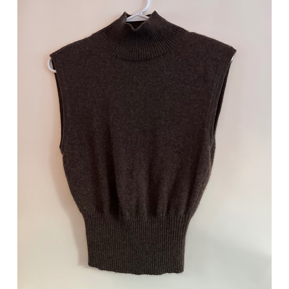 Reformation Arco Cashmere Mock Neck Sleeveless Sweater Vest Brown XS 51697